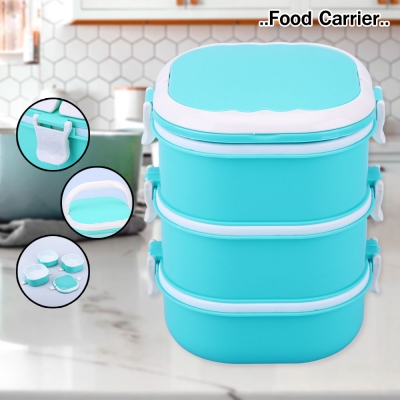 ปิ่นโตพลาสติกใส่อาหาร 3 ชั้น สีเขียวพาสเทล